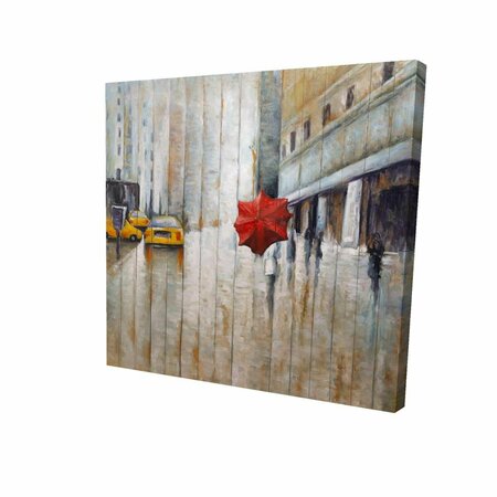 FONDO 32 x 32 in. Red Umbrella in the Street-Print on Canvas FO2788005